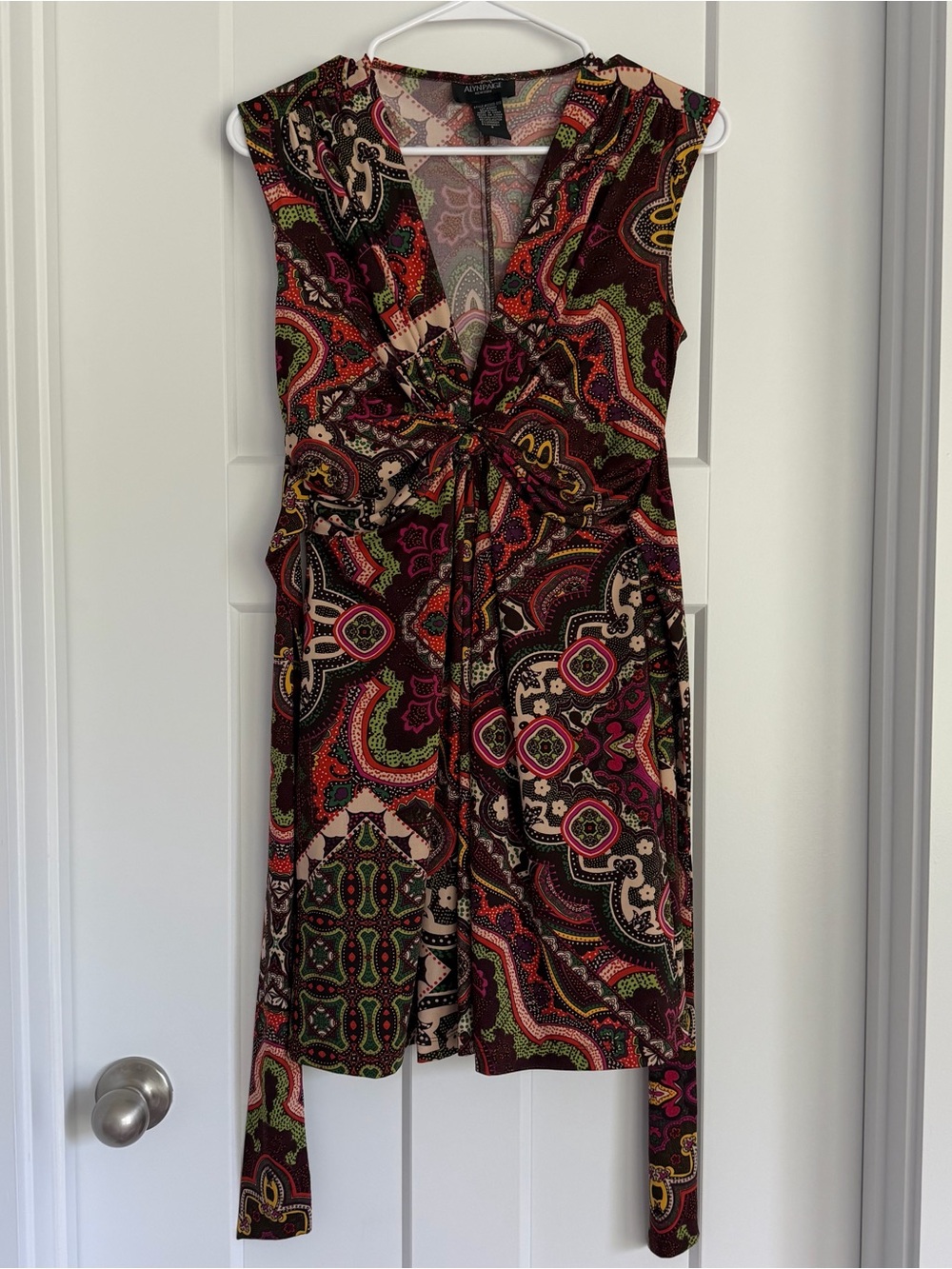 Alyn Paige Multi-Color Paisley Knot-Front Sleeveless Dress